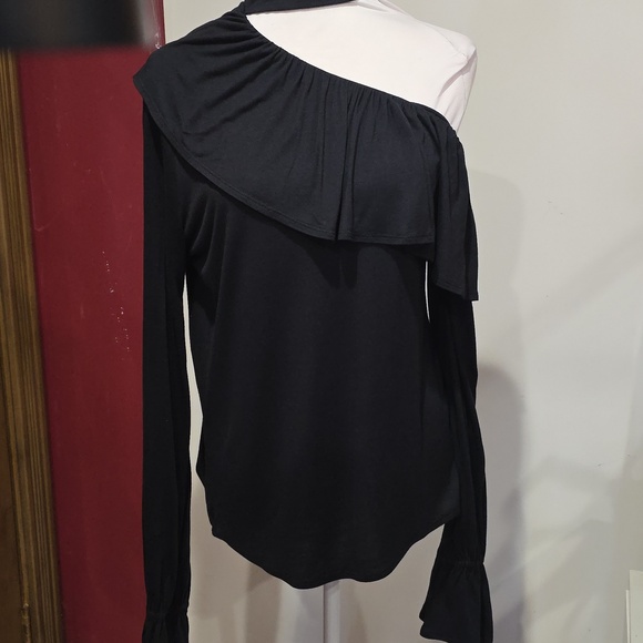 PAIGE Tops - Paige women Black Rayden Ruffle long sleeve one shoulder Blouse top Size S